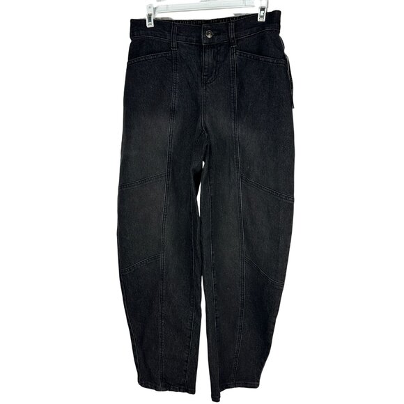 Madden NYC Womens High Rise Barrel Jeans XS Midnight Wash Black Elastic Waistban - Picture 1 of 7